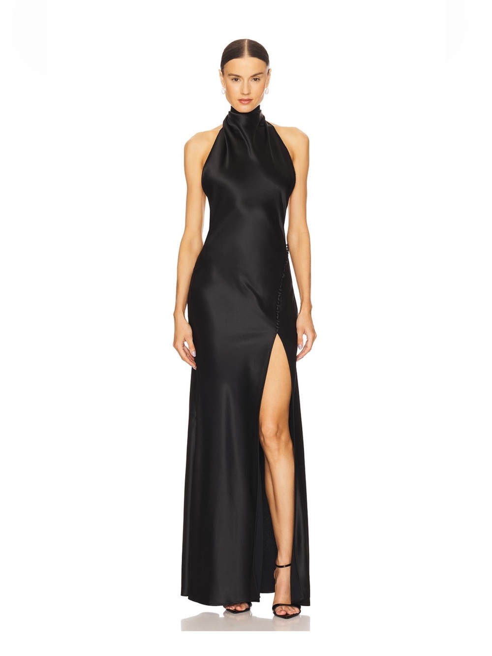 Sau Lee Penelope Halter Neck Evening Gown in black